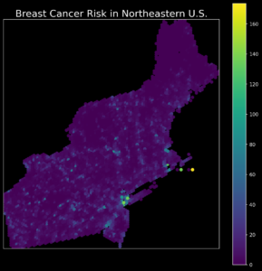 Breast Cancer Risk Map generated with GeoPandas